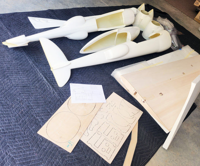 BAHS P-38 1:5 kit with museum scale cockpit panel and parts