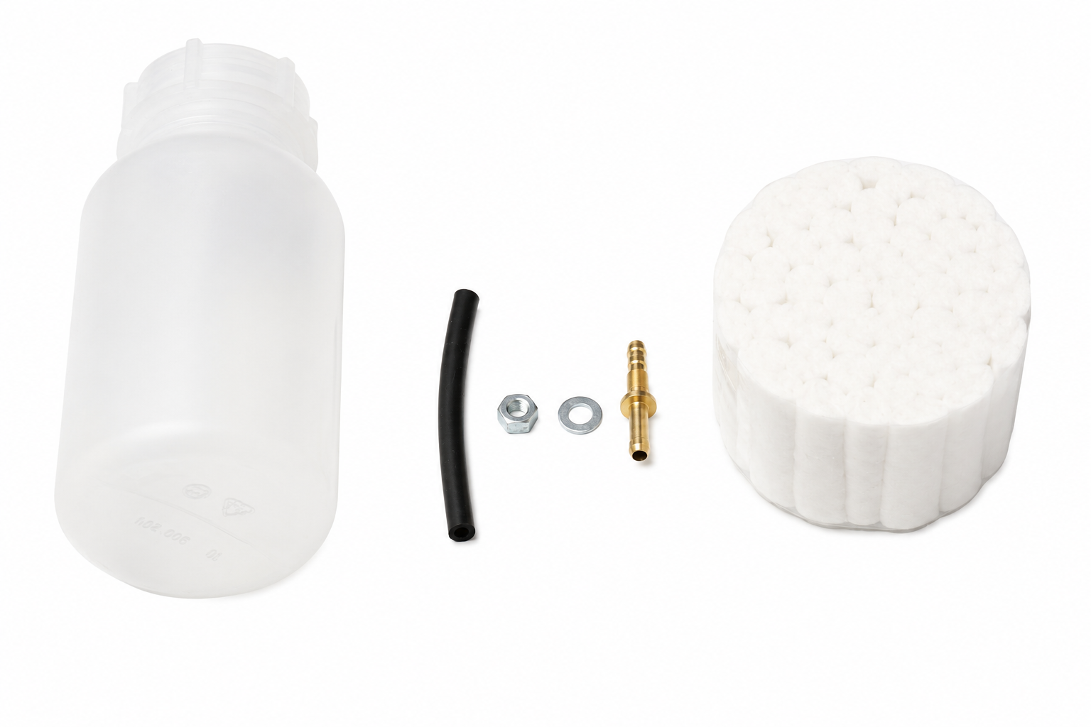Oil Catch Tank with Fitting and Cotton Rolls